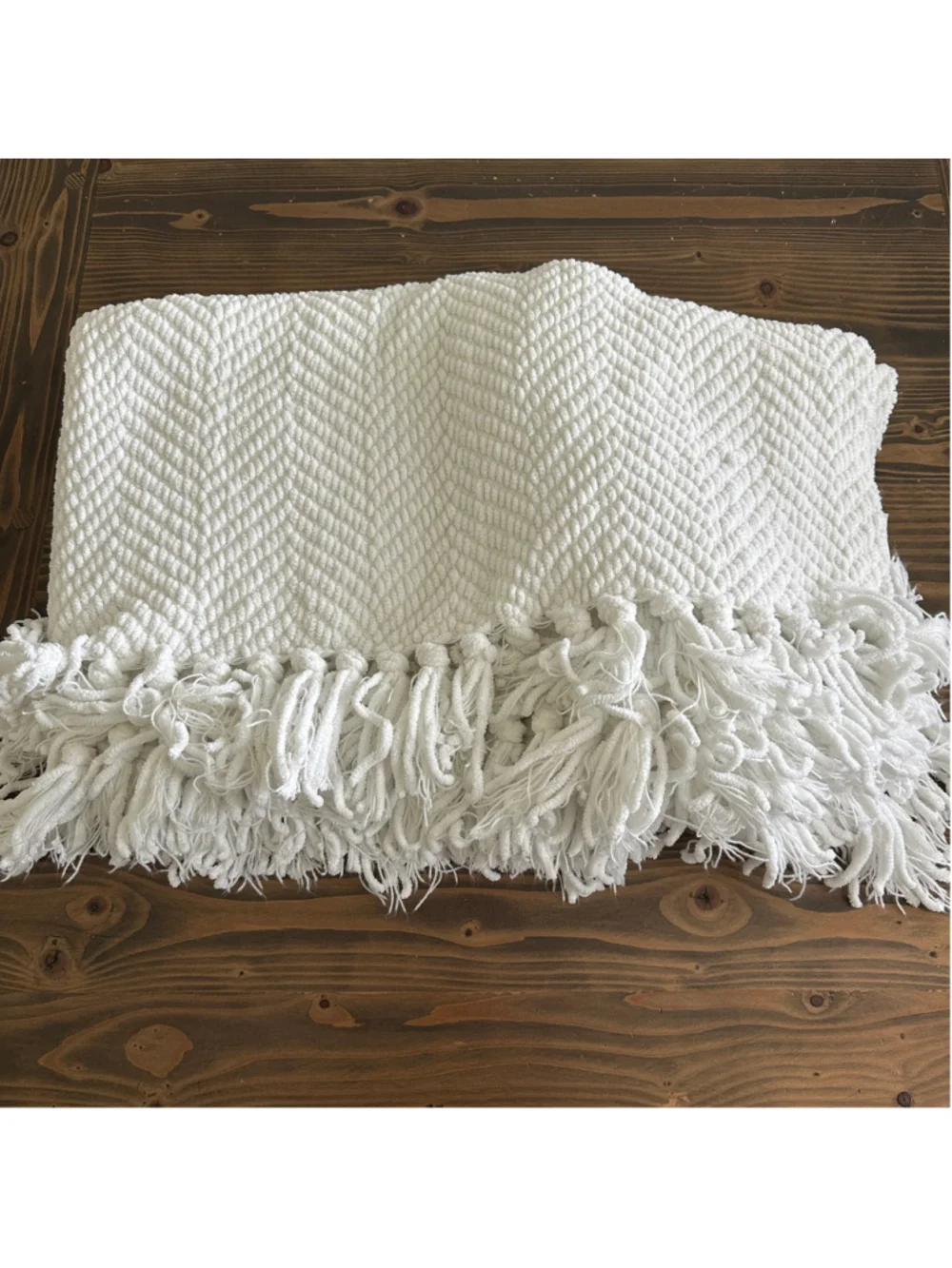 Nicole Miller Home Throw Blanket White Herringbone Textured Fringe 50x60